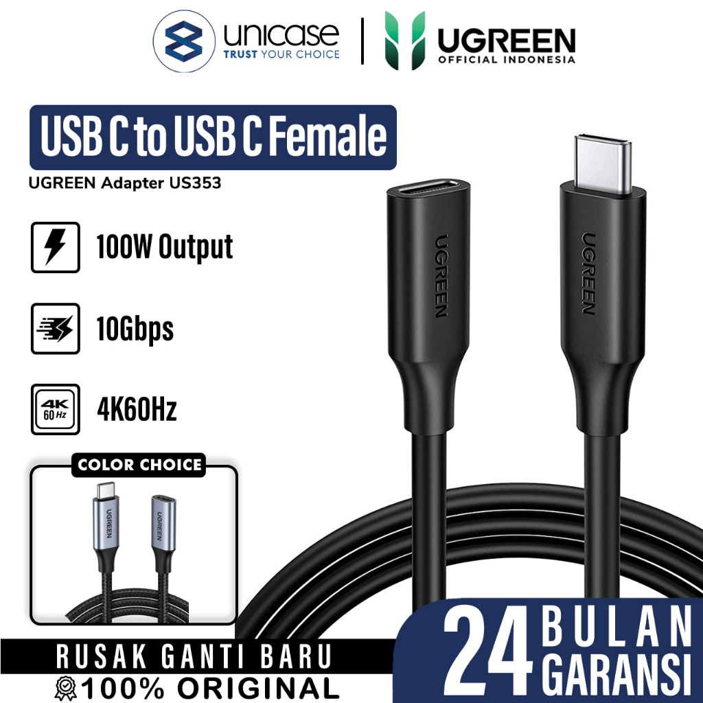 Jual Cable Extension USB C 3.2 UGREEN Male to Female Kabel Thunderbolt 3 Shopee Indonesia