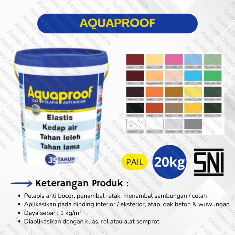 Jual Aquaproof Pail 20kg Cat Pelapis Anti Bocor Aqua Proof 20 Kg Abu 061 Abu 062 Putih 011 7849