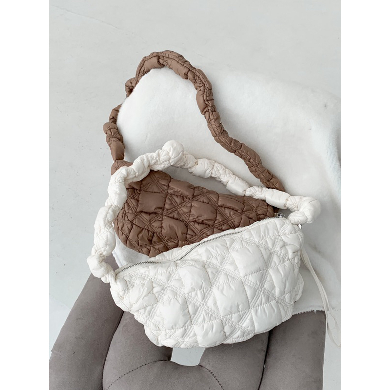 GSenhui Gewatteerde tas, groot, buffertas, crossbody-tas, puffige draagtas, gewatteerde tas om op te hangen, katoenen gewatteerde tas, hobo-tas, effen down buffer draagtas, 43 cm x 35 cm x 16.5 cm