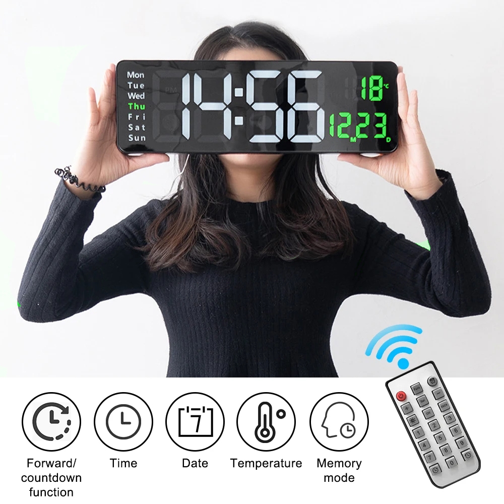 Jual jam dinding digital layar besar remote control temp tanggal minggu