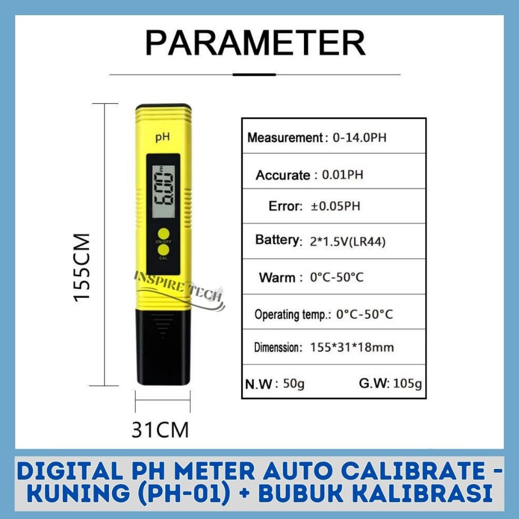 Jual Digital PH Meter Auto Calibrate - Kuning (PH-01) + Bubuk Kalibrasi ...