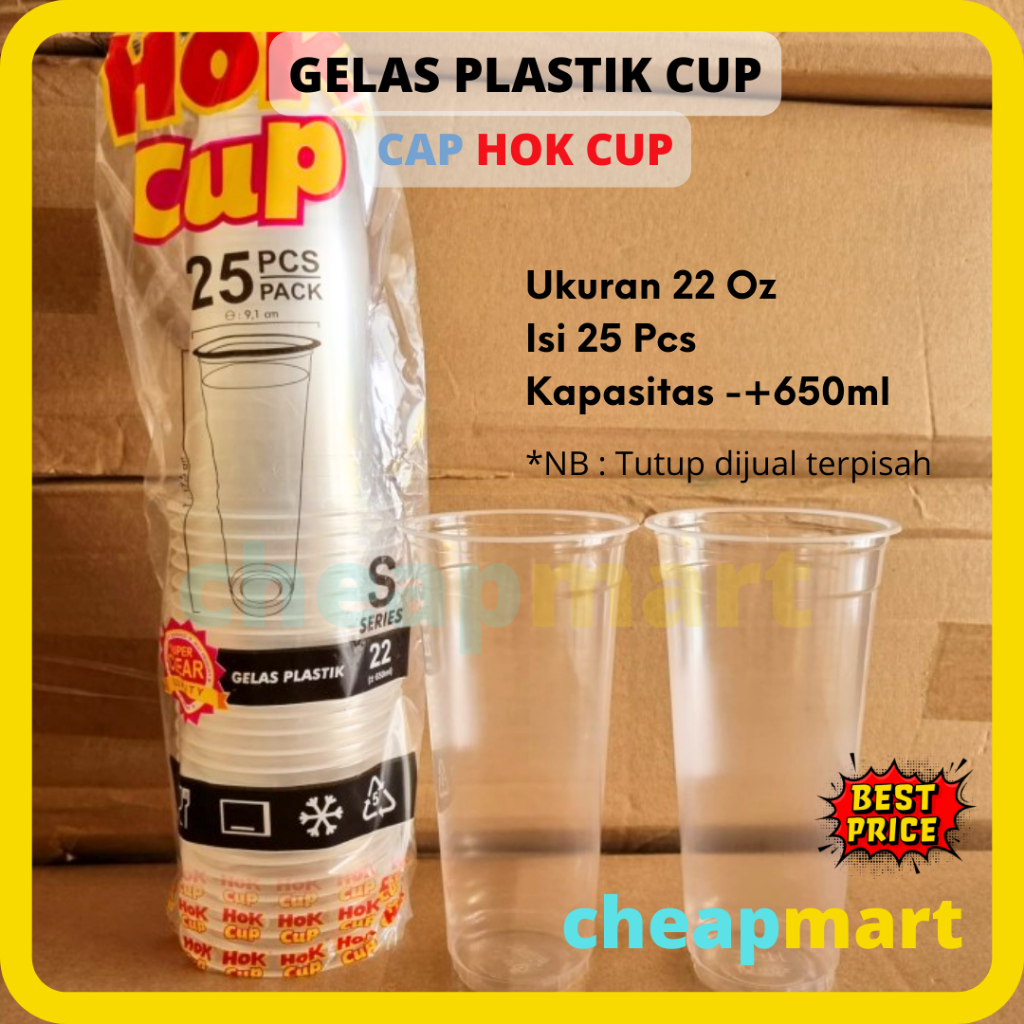 Jual 25 Pcs 22 Oz Hok Cup Gelas Cup Plastik Bening Jumbo Gelas Minuman Cup Oz Datar Food Grade 1339