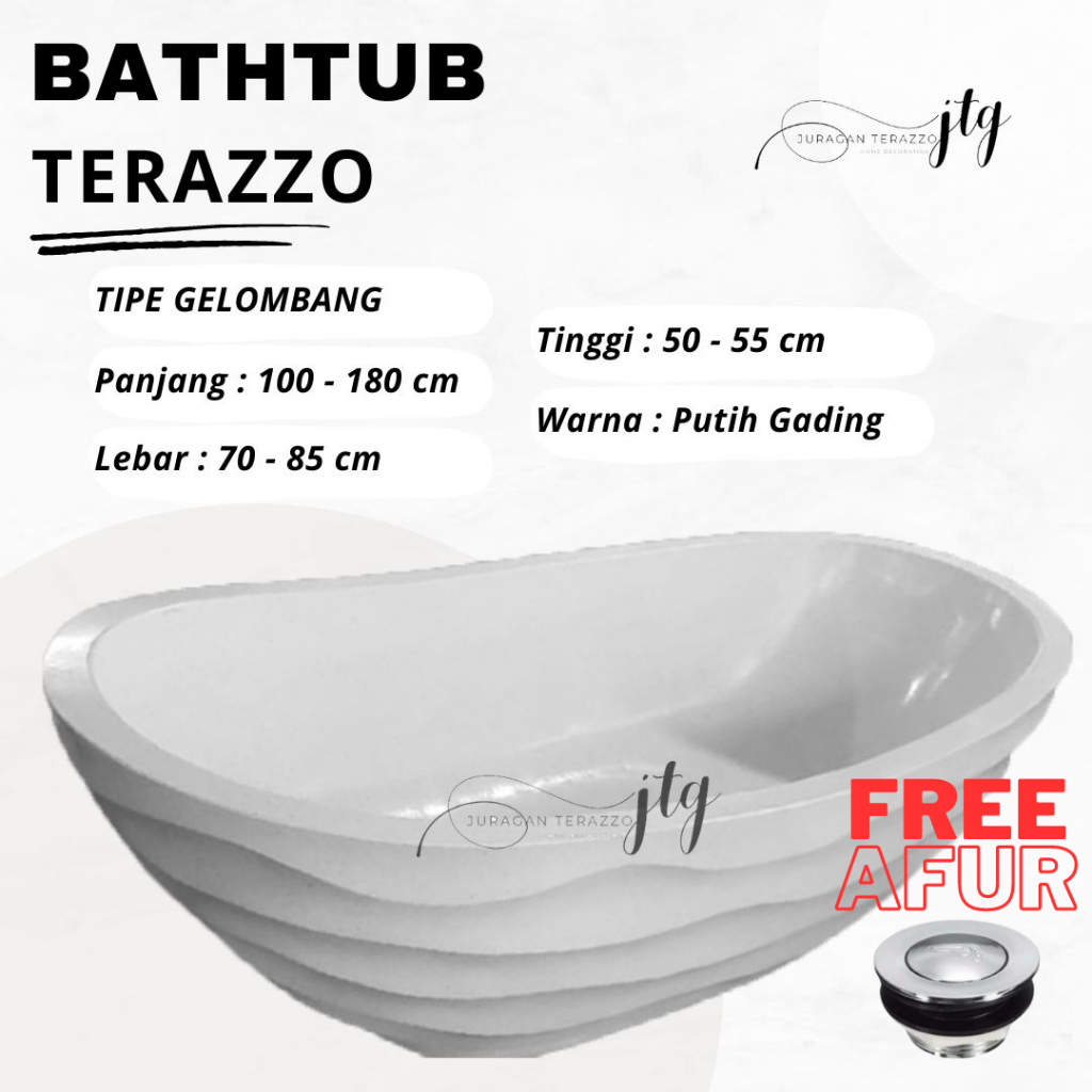 Jual Bathtub Terazzo Minimalis Standing Bathtub Tipe Gelombang Ukuran