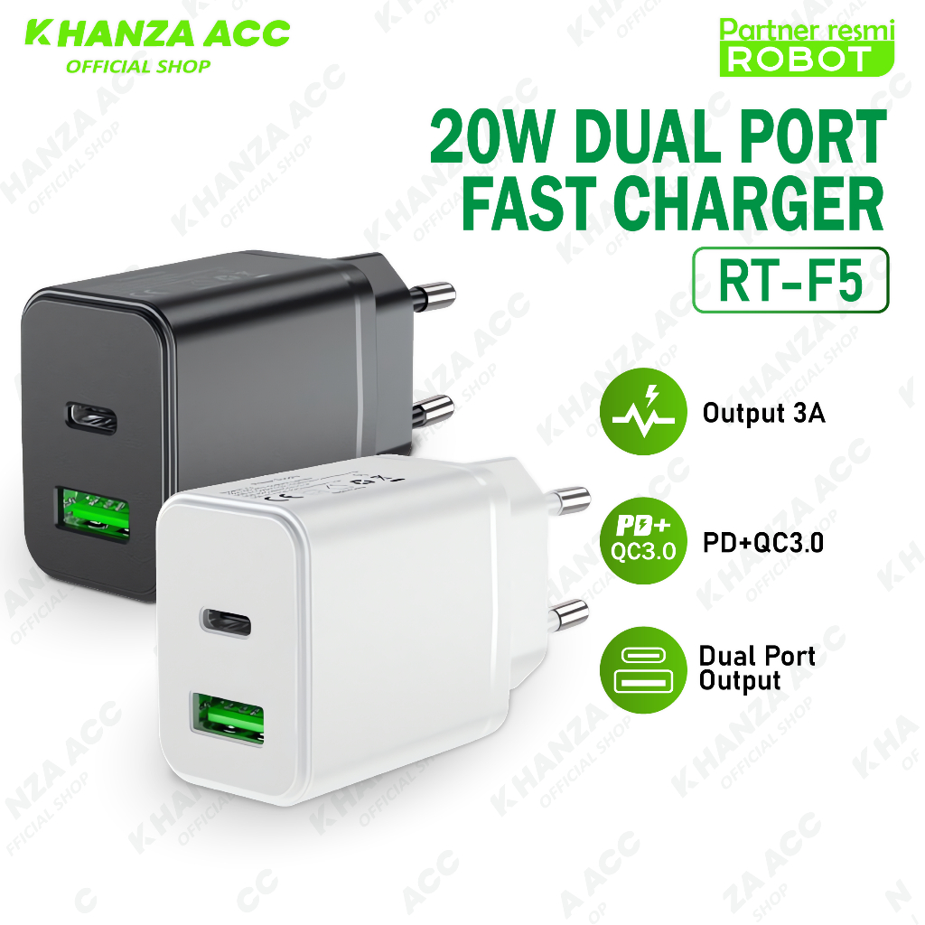 Jual KHANZAACC ROBOT RT F5 Charger 20W Dual Output Fast Charging ...