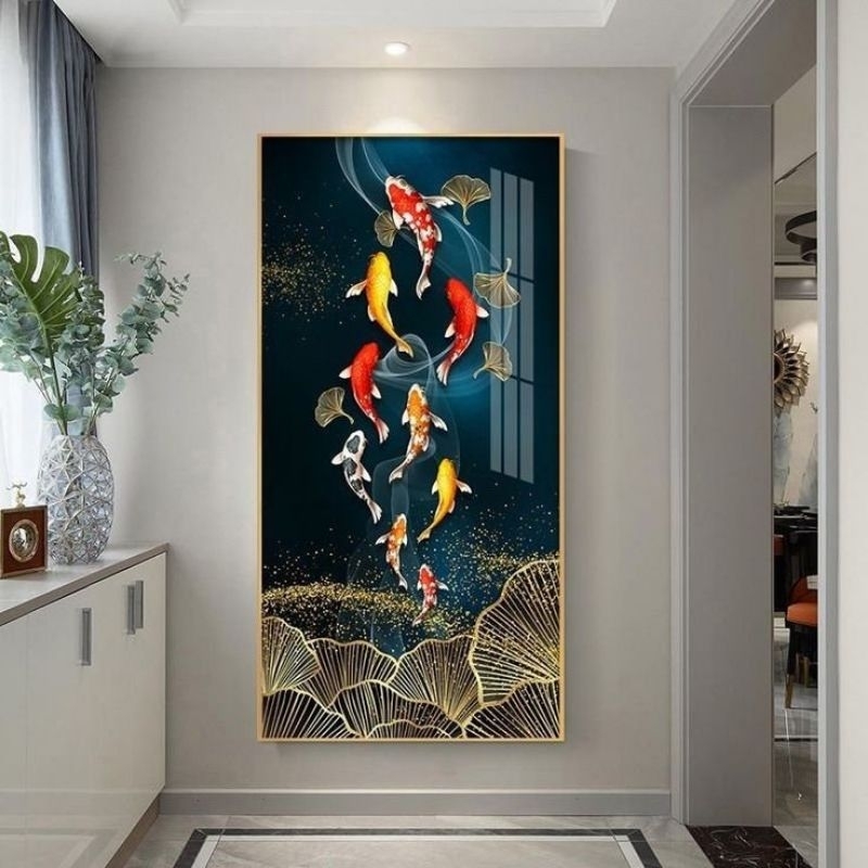 Jual Lukisan ikan koi fengshui untuk ruang tamu include frame/bingkai ...