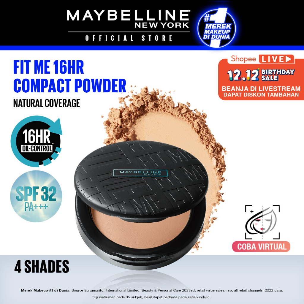 Jual Maybelline Fit Me Matte Poreless 16 Hour Oil Control Compact Powder Make Up Bedak Padat 9603