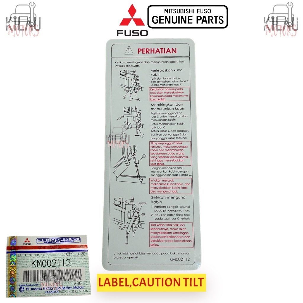 Jual Stiker Sticker Label Instruksi Jungkit Kabin Original Mitsubishi ...