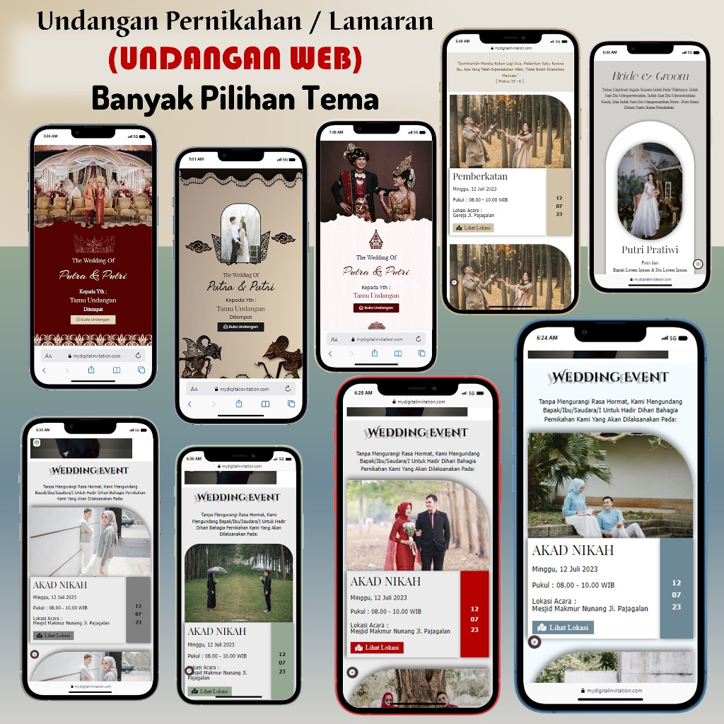 Jual Undangan Digital Website Pernikahan Tema Luxury Elegan And Tema Adat Jawa Batak Minang 9917