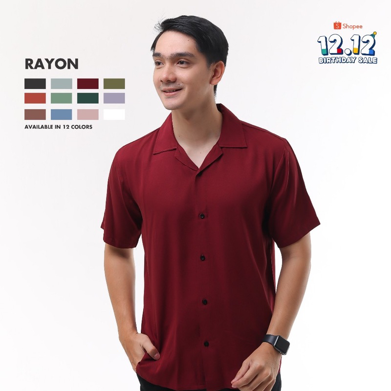 Jual Basic Colour Shirt Kemeja Rayon Polos Kerah Leher Vintage Piyama Hawai Lengan Pendek Pria