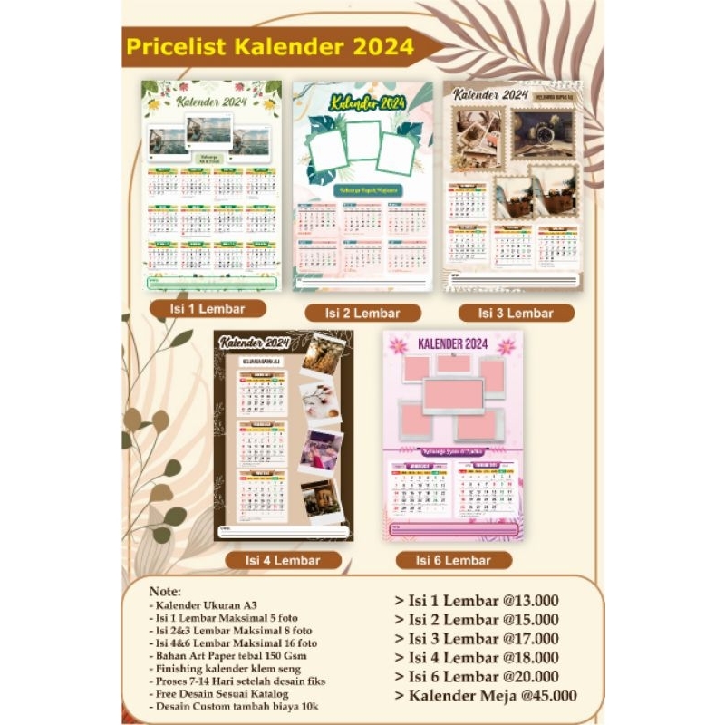 Jual Kalender Dinding 2024 Custom A3 Murah Aesthetic | Shopee Indonesia