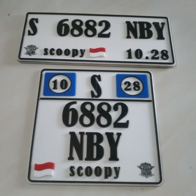 Jual plat nomor vespa matic modifikasi motor sporty huruf timbul rapi
