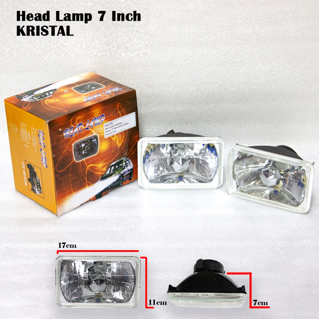 Jual HEAD LAMP MOBIL / LAMPU DEPAN / HEADLAMP BESAR KOTAK dan BULAT 7 INCH KRISTAL (Sepasang