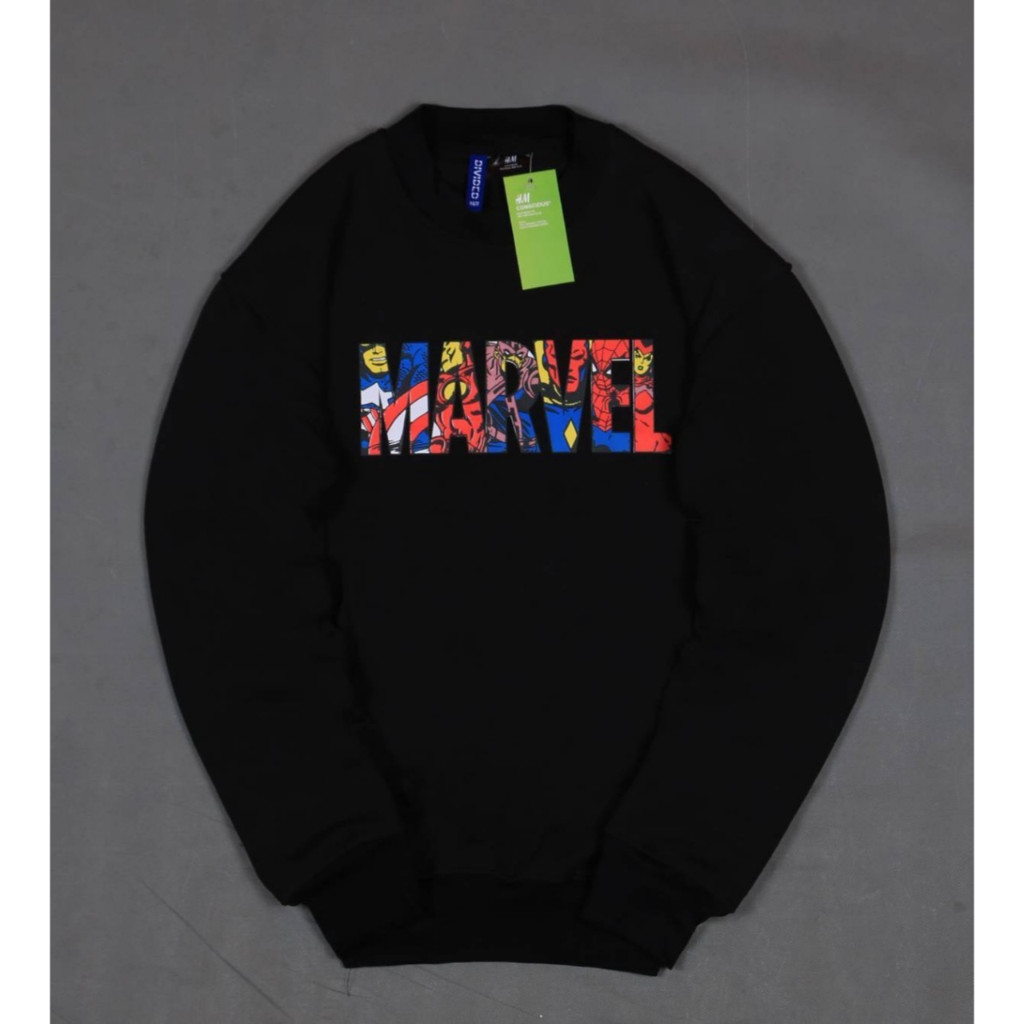 Jual SWEATER CREWNECK MARVEL LOGOFONT HITAM PREMIUM AUTHENTIC HIGH ...