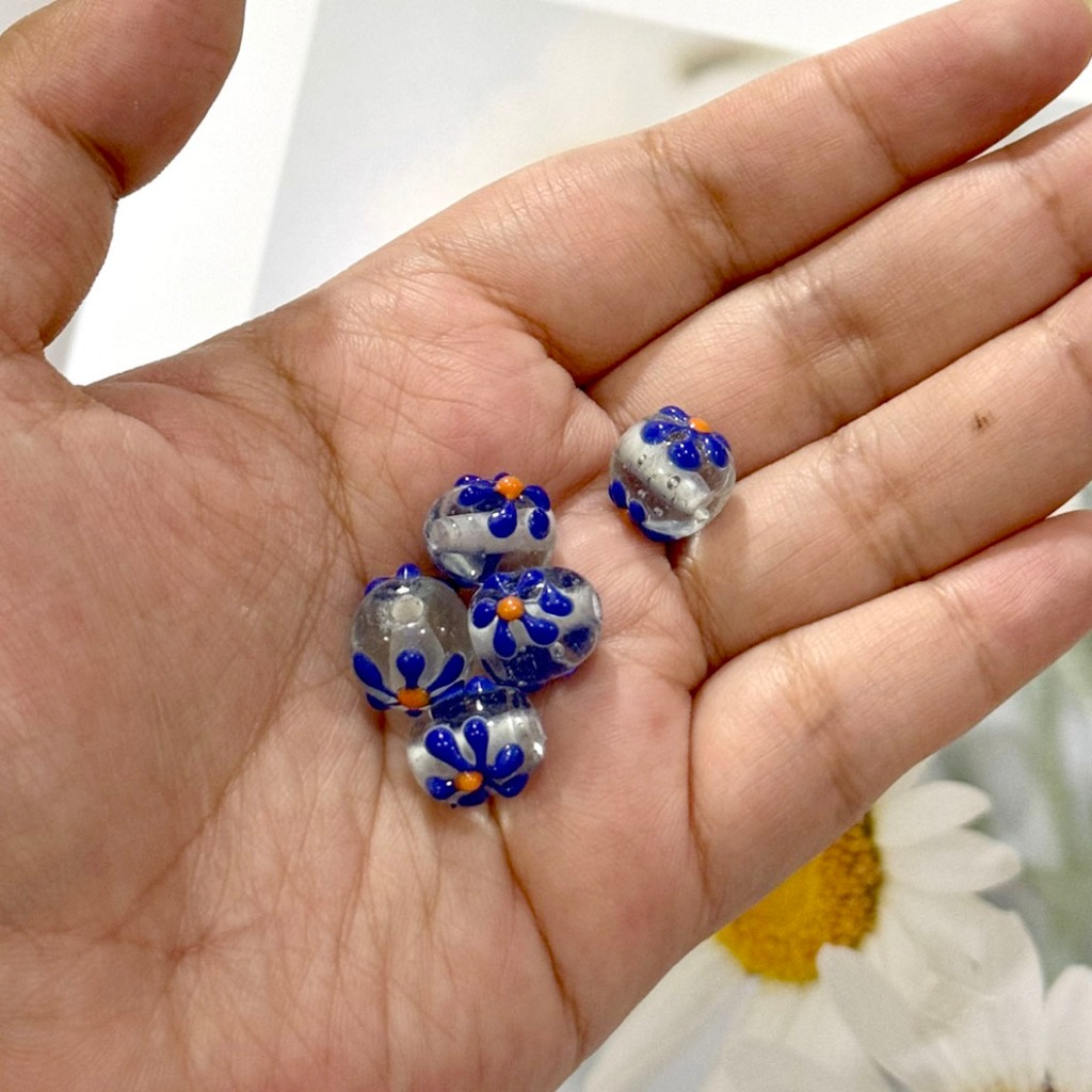Jual 5 pcs Manik Kaca BULAT Genuine Glass Beads Transparent 3D Bunga