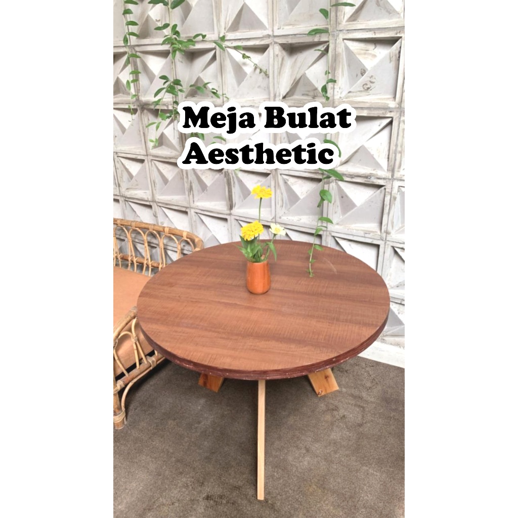 Jual Meja Kayu Bulat Diameter 70 cm Round Table Meja Kayu Aesthetic ...