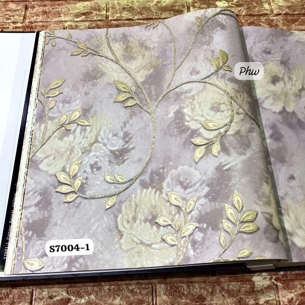 Jual Wallpaper Dinding Bunga Mawar Ulir Daun Gradiasi Lukisan Kasa