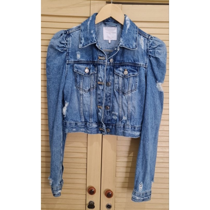 Puff shoulder denim hot sale jacket zara