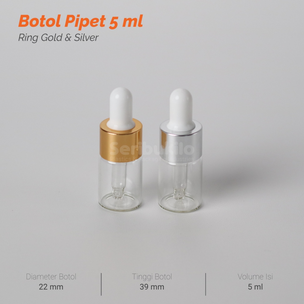 Jual Botol Pipet 5 ml Bening Tipis - Ring Gold Silver / Botol Serum ...
