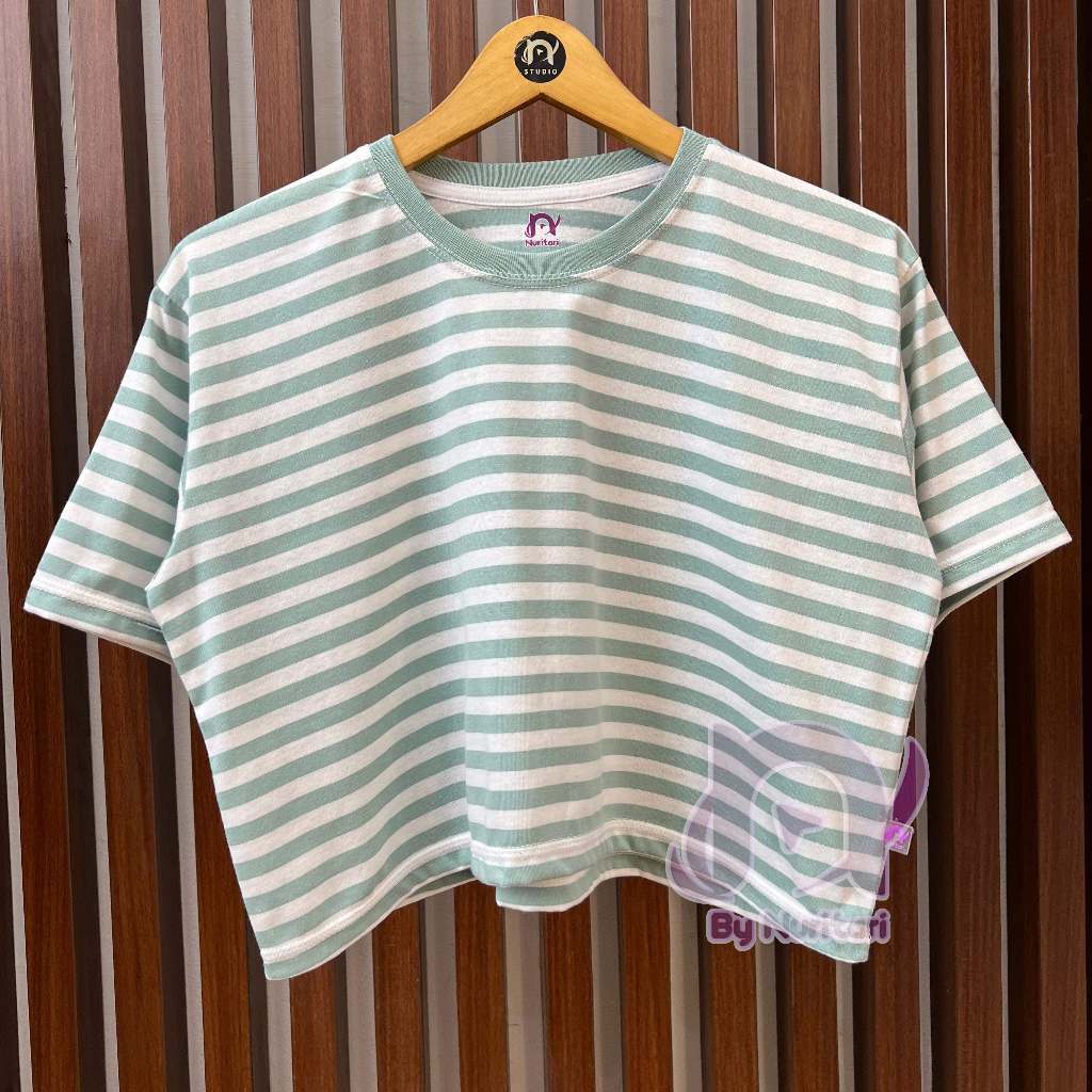 Jual Oversize Crop Top Stripe Cotton Atasan Wanita Motif Garis Salur Super Adem Shopee