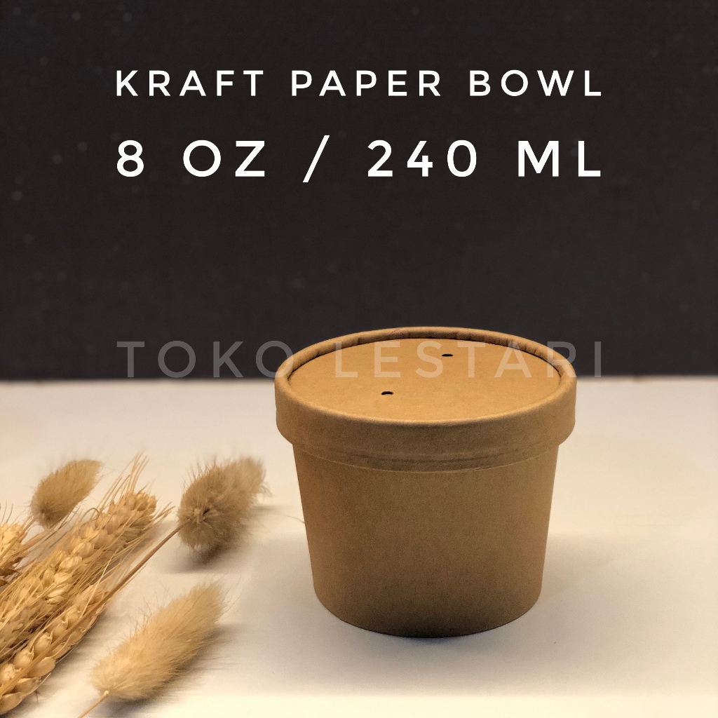 Jual Kraft Paper Bowl 8 Oz + Lid Food Grade Untuk Soup cup / Ice Cream ...