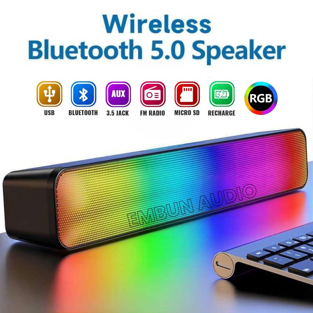 Jual Fleco Speaker Bluetooth Soundbar Rgb Colors Led Light Computer