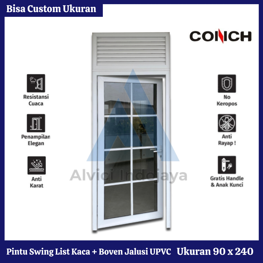Jual Pintu Single Swing List Kaca + Boven Jalusi UPVC Conch Premium