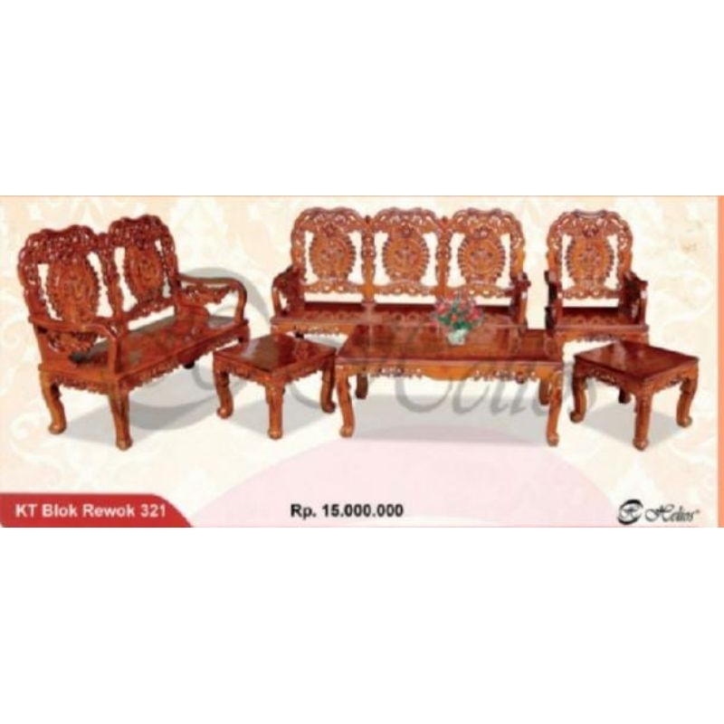 Jual Sofa Kursi Tamu Kayu Jati Jepara Blok Rewok 321 + Meja | Shopee ...
