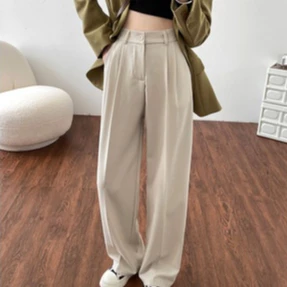 PETITE Loose Pants High Waist Celana Kerja Wanita Kulot Abu