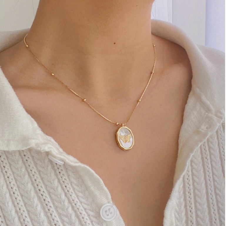 Jual Kalung Liontin Foto Kalung kupu-kupu cangkang alami Gold Plated