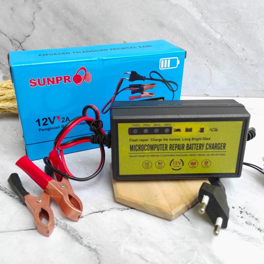 Jual Charger Aki Sunpro cas aki motor mobil Battery 12V 2a Adaptor cas