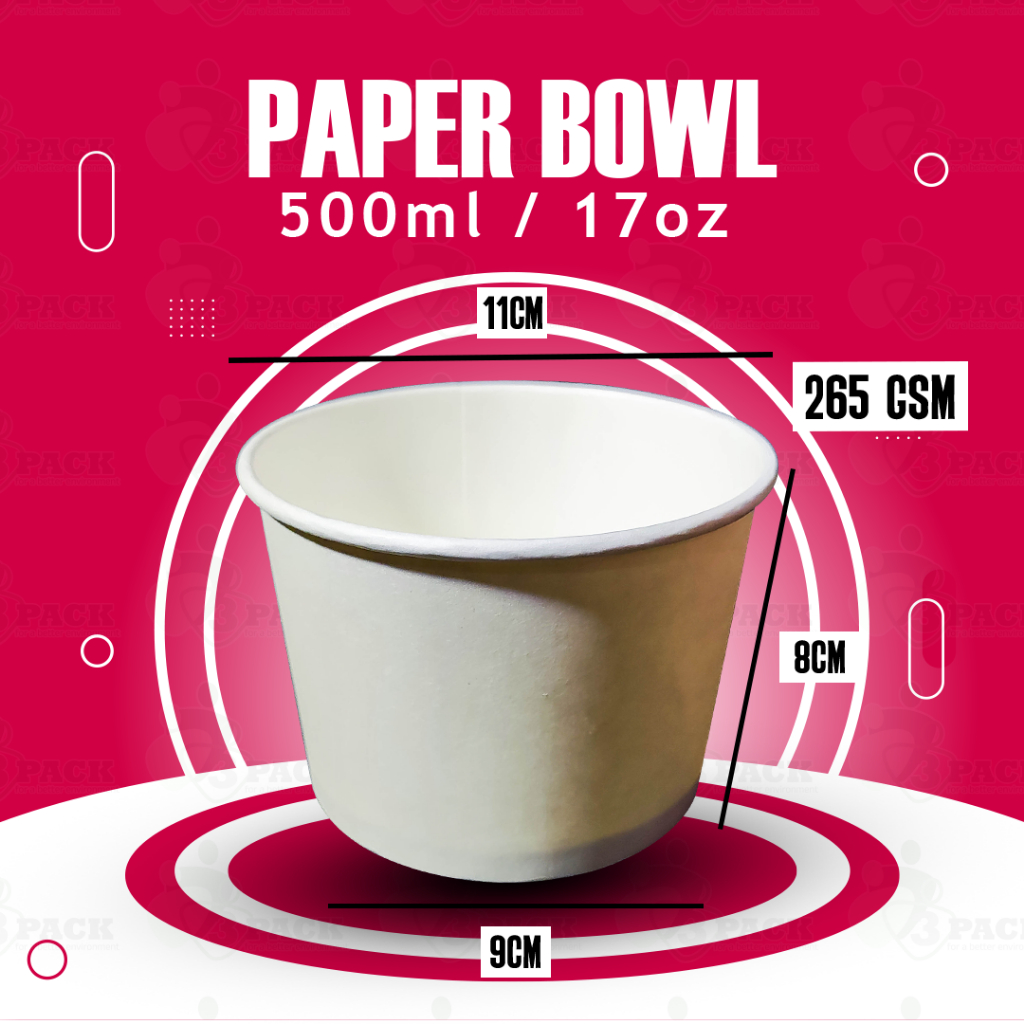 Jual paper bowl 500 ml / mangkok kertas / rice bowl 500ml tahan panas