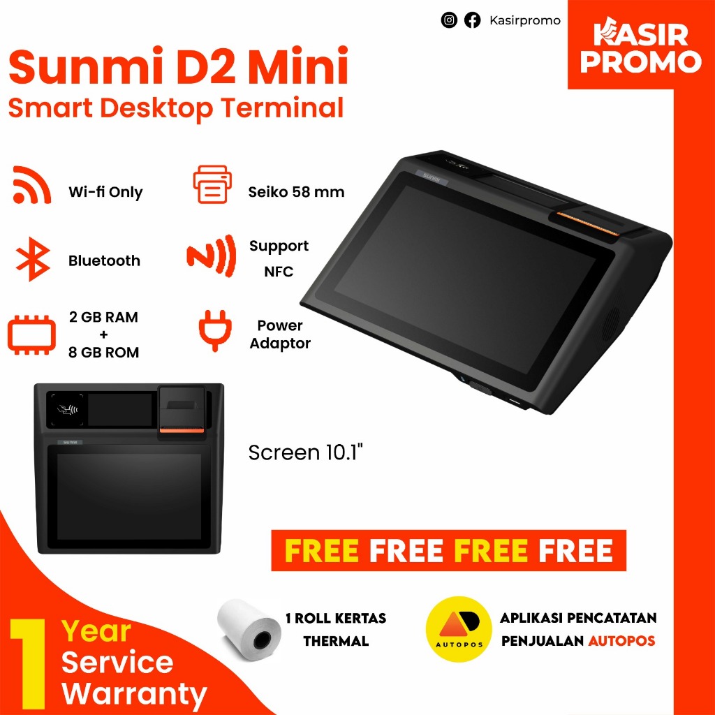 Jual D2 Mini Mesin Kasir Pintar Android Printer Thermal POS 2/8GB NFC ...