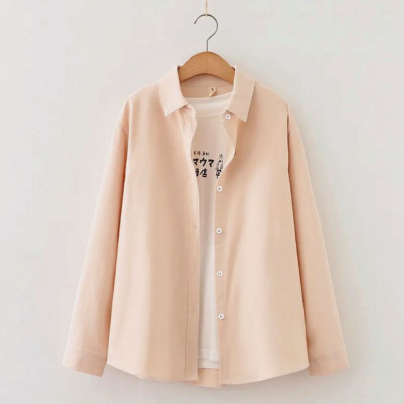 Jual Kemeja Wanita Polos Kemeja Basic Lengan Panjang Wanita Katun ...