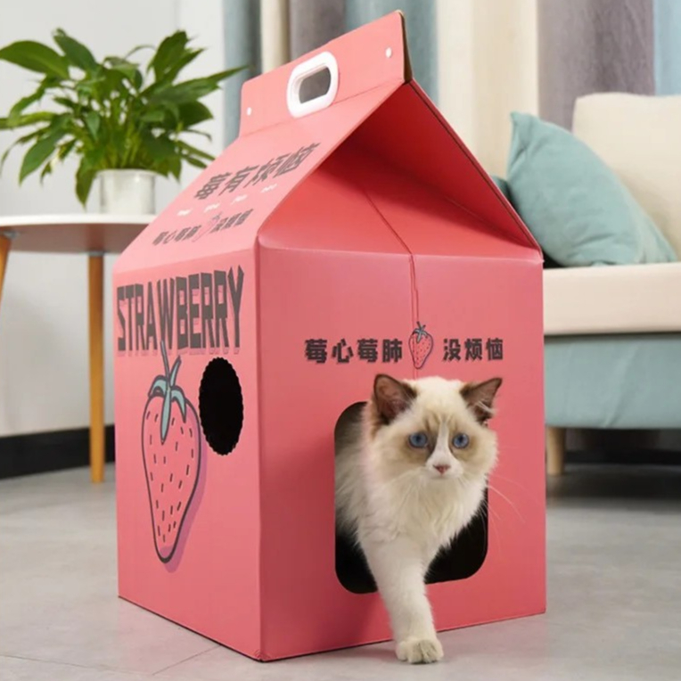 Jual Rumah Kucing Kertas Bergelombang Goresan Kucing Bentuk Kotak Susu