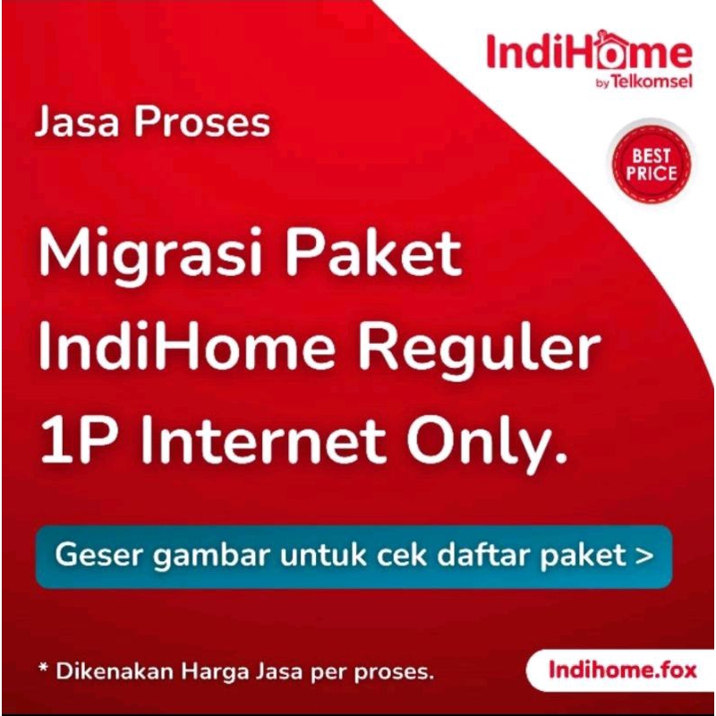 Jual MIGRASI INDIHOME PAKET 1P ONLY SPEED 10 100 MBPS