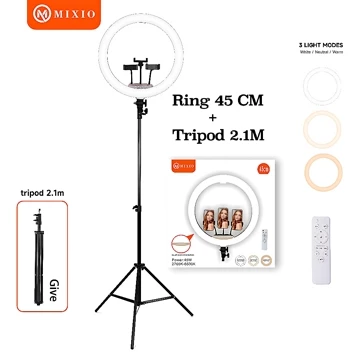 MIXIO Ring Light 45cm Light Stand Tripod 2M With 3 Holder HP Remot