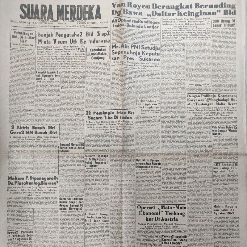 Jual Koran Sejarah Indonesia Surat Kabar Suara Merdeka 1962 Bisa Pilih