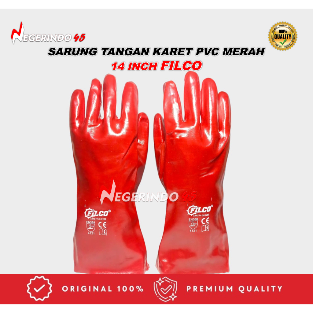 Jual FILCO SARUNG TANGAN KARET PVC MERAH 14 INCH SAFETY GLOVES CHEMICAL ...