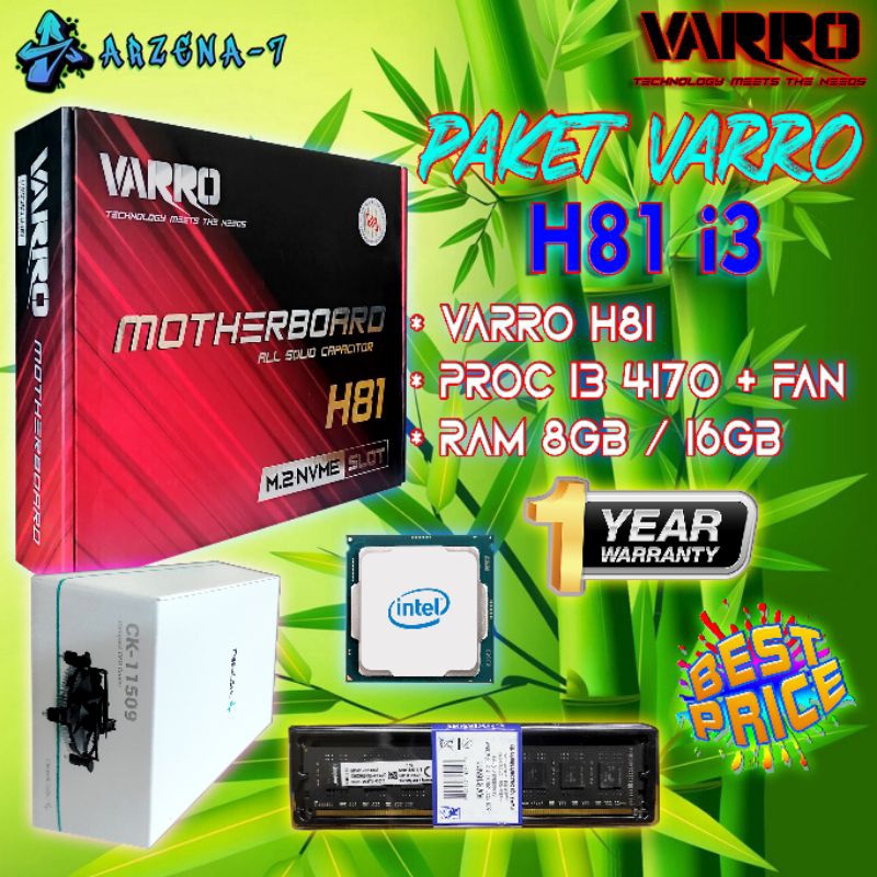 Jual Paket Motherboard Varro H81 + Proc Core i3 4170 3.7Ghz + Ram Ddr3 ...