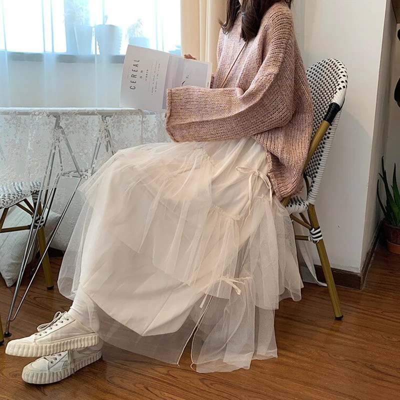 Solid High Waist Sheer Mesh Layered Tutu Skirt