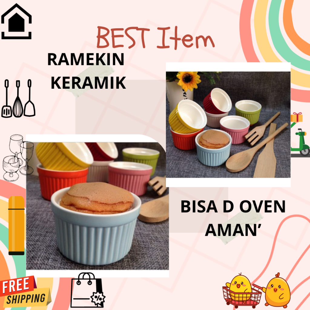 Jual Ramekin Biru Muda Bowl Mangkuk Keramik Baking Oven Cup Cake Diameter 7cm Remikin Bulat Oven 0627