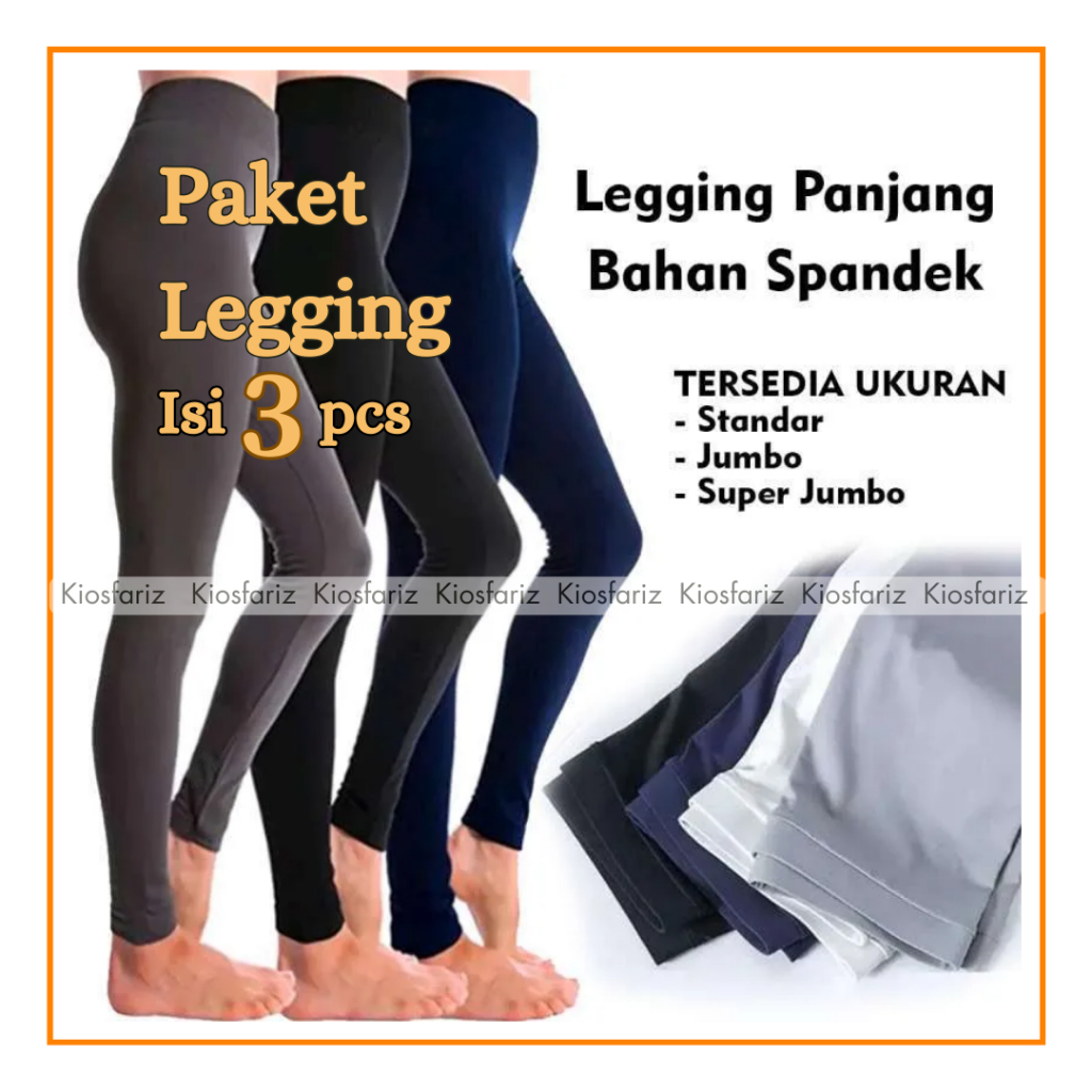 Jual Paket Hemat Legging Panjang Spandex Isi 3 Legging Premiuim Standar Dan Jumbo Leging