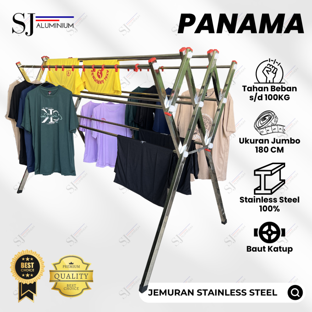Jual Panama Jemuran Baju Pakaian Lipat Stainless Steel Palang 9