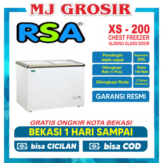 CHEST FREEZER BOX SLIDING FLAT GLASS RSA XS 200 [171L] KHUSUS BOGOR