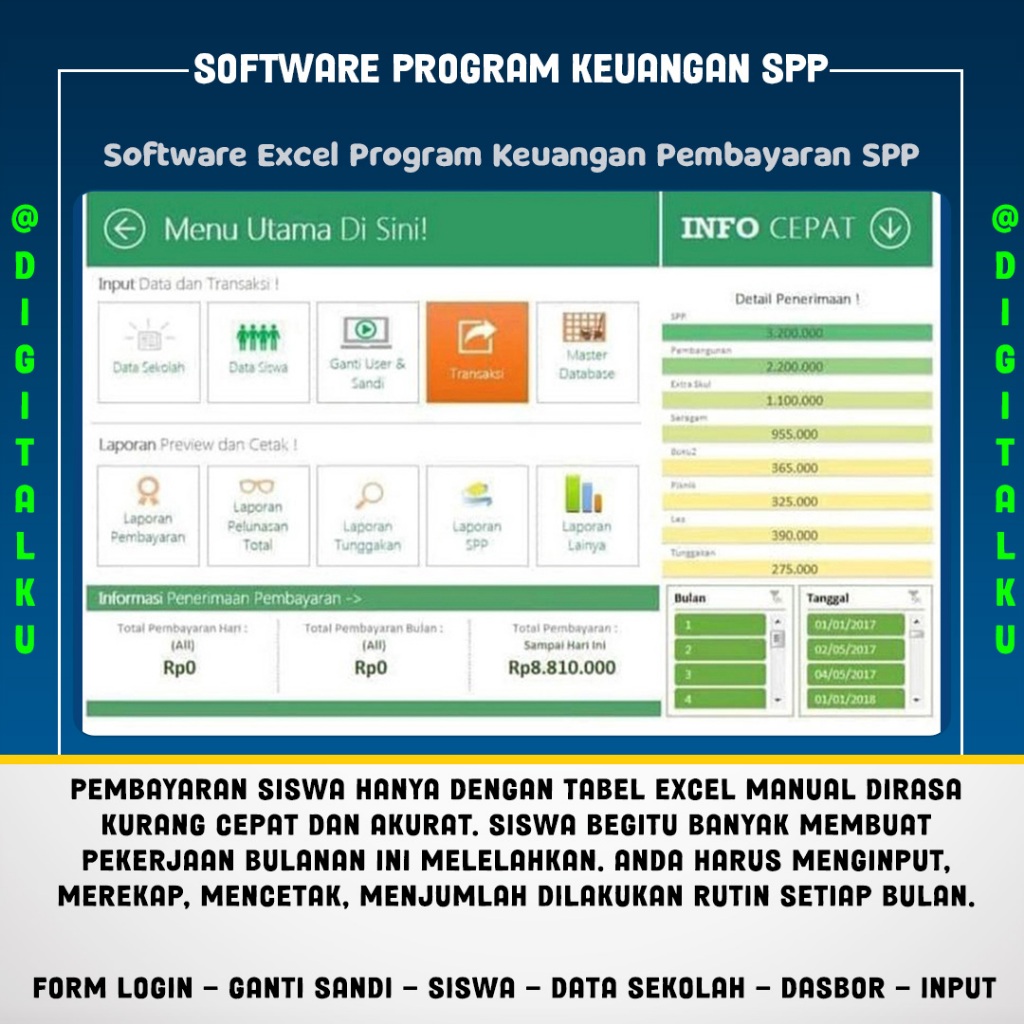 Jual Software Excel Program Keuangan Pembayaran SPP | Shopee Indonesia