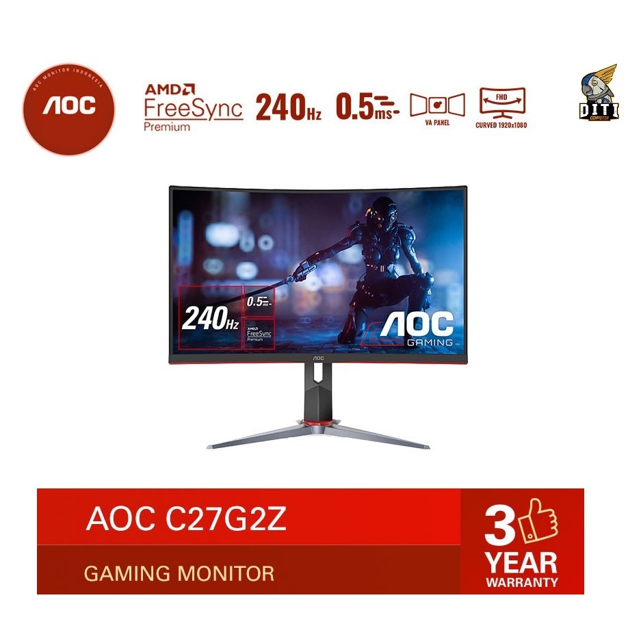 Jual Monitor LED AOC C27G2Z 27" Curved VA FHD 240HZ 0.5ms Freesync HDMI ...