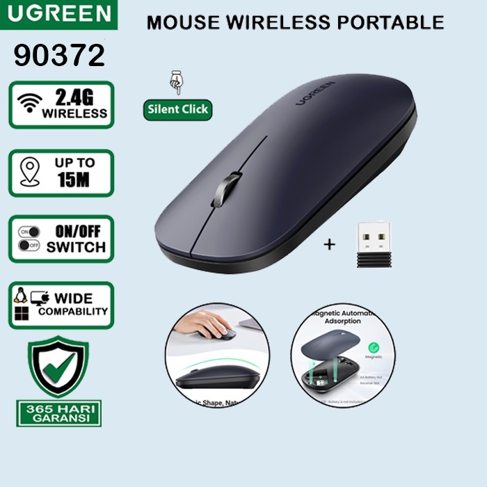 Jual Mouse Wireless ugreen 90372 Silent Click 4000 DPI Slim | Shopee ...