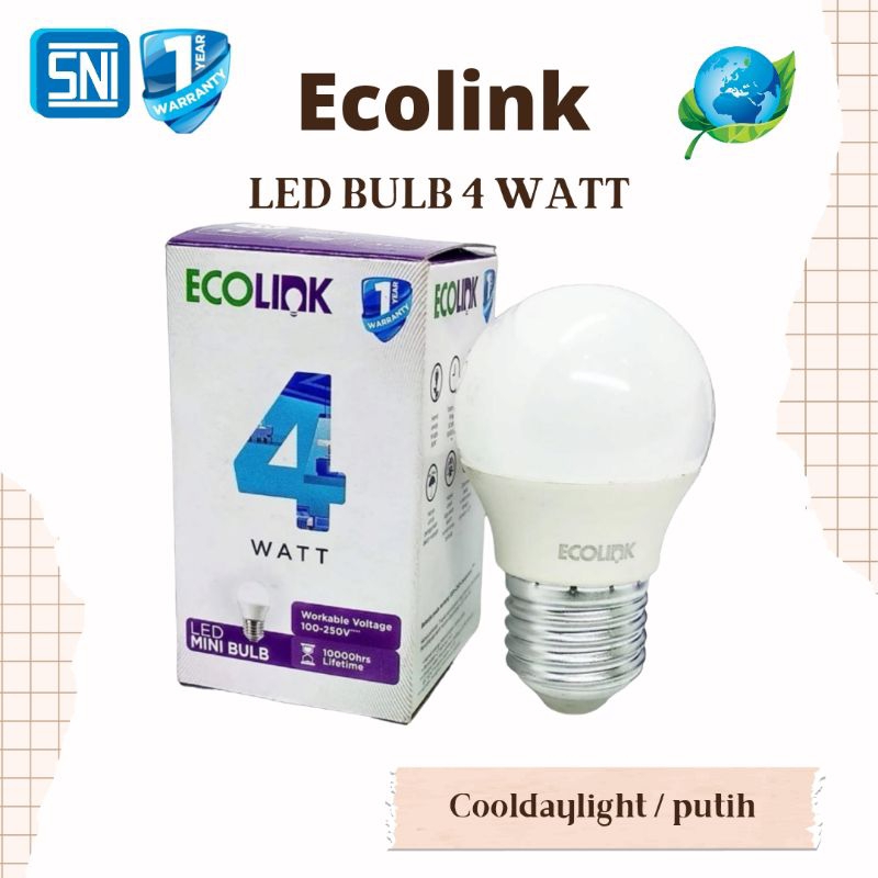 Jual Lampu Led Bulb Ecolink 4 Watt E27 6500k Putih Shopee Indonesia