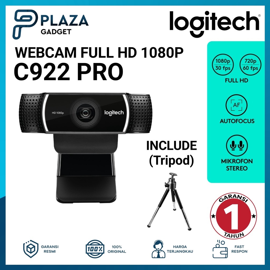 Jual Logitech WebCam PLUS TRIPOD C922 Pro C 922 PRO Stream HD Original ...