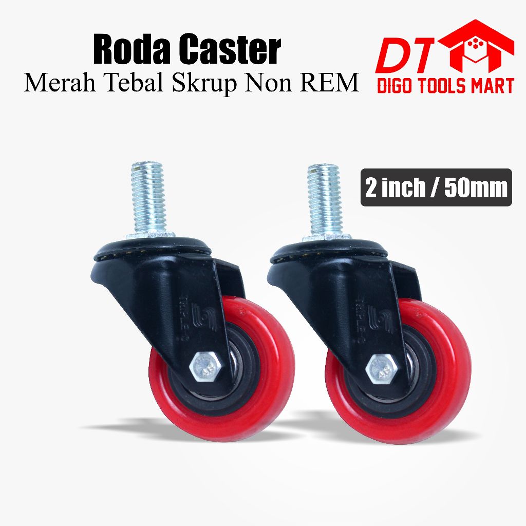 Jual Roda Caster Merah Tebal Non Rem Sekrup 2 inci Model Tancap ...